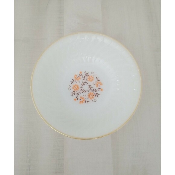 Vintage Termocrisa Mexico Milk Glass Serving Bowl 8.75" Orange flora Design Used - Picture 1 of 6